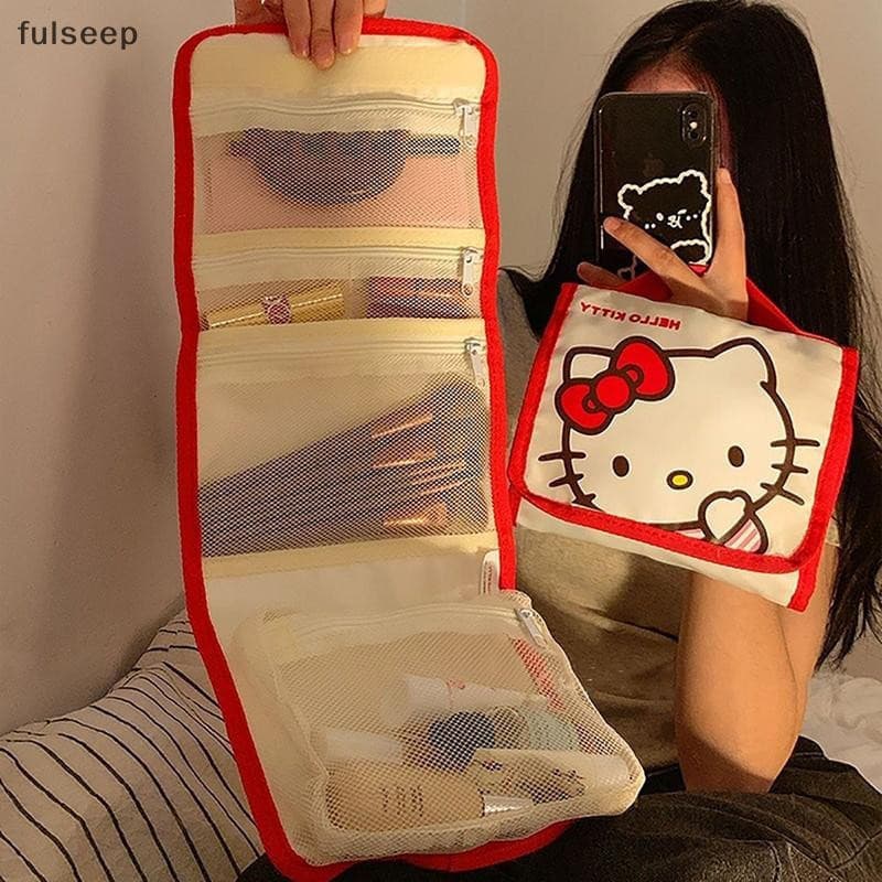 [fulseep] Sanrio Hello Kitty Bolsa De Cosméticos Desenho Animado Fofa De Grande Capacidade Dobrável Viagem De Armazename