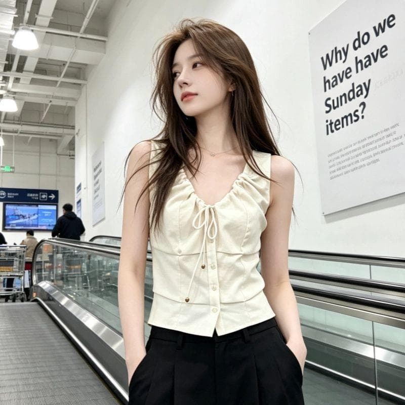 [Venda com desconto por tempo limitado] Camisola branca de cânhamo com cadarço, novo estilo de verão, Popular, Slim Fit,
