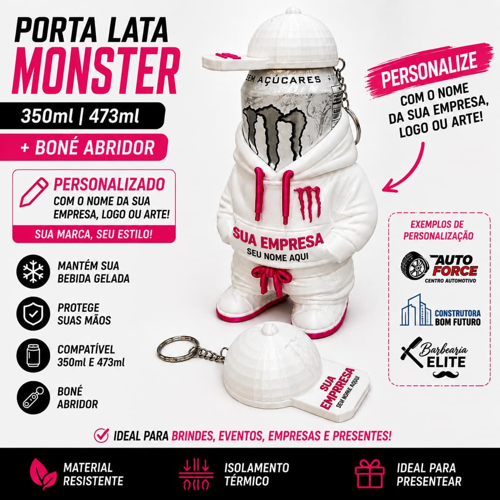 Porta Lata Uniforme Personalizado com Sua Logo, Nome ou Empresa – 350ml e 473ml + Boné Abridor
