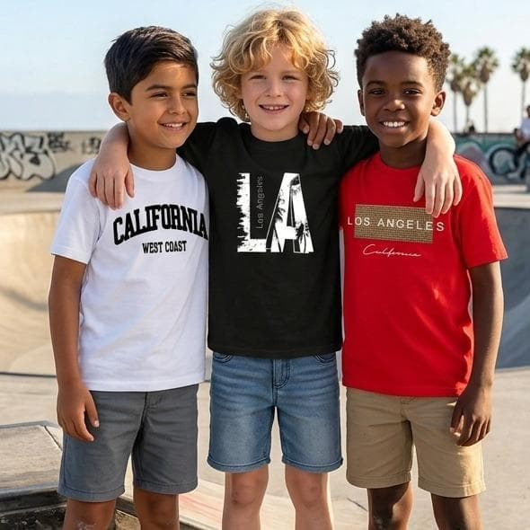 Kit 3 Camisetas Infantis 100% Algodão Gola Redonda Califórnia Blogueirinho Streetwear