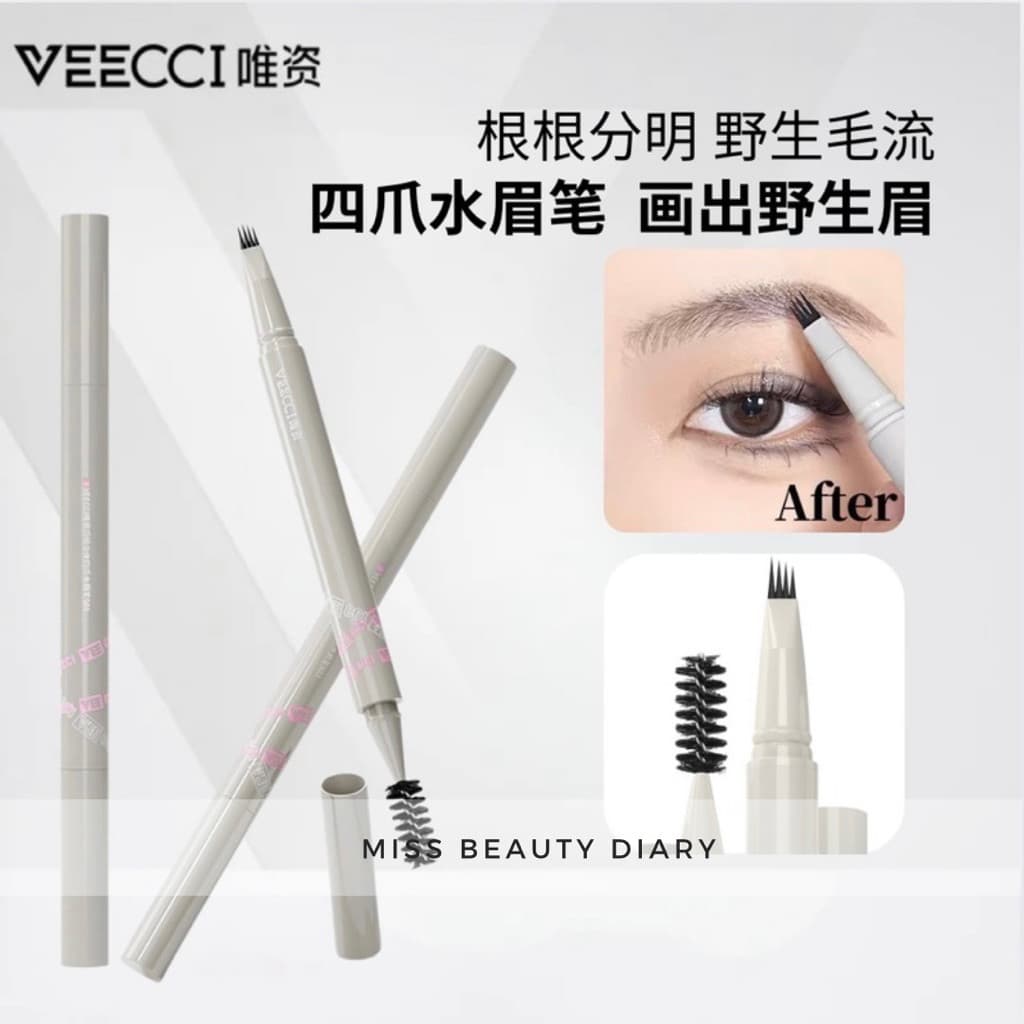 Lápis De Sobrancelha Líquido VEECCI Dual-End De 4 Garfos , Caneta Multiuso 2 Em 1 Para Cílios Inferiores E Delineador ,