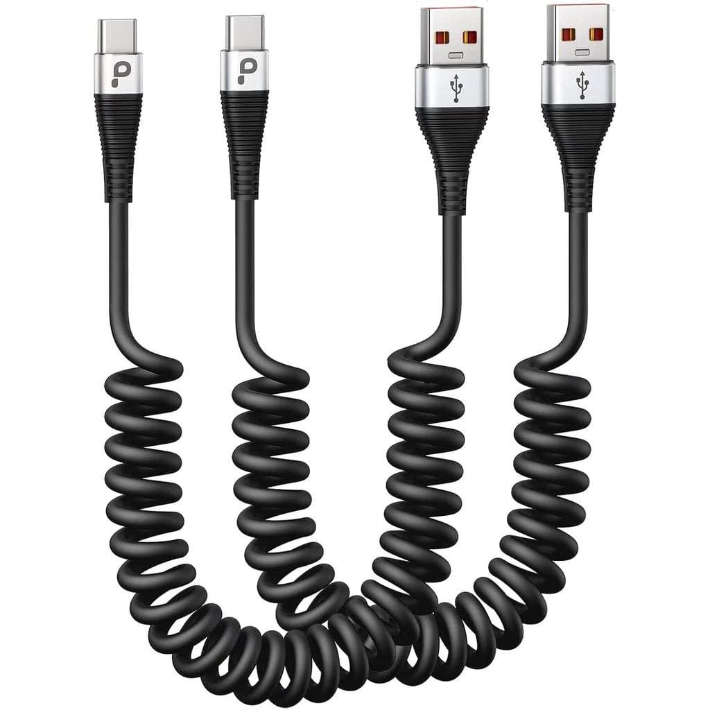 Cabo USB C de Carregamento Rápido, Pacote com 2 Cabos de 3 pés em Espiral USB A para Tipo C para Carro, Cabo de Carregam