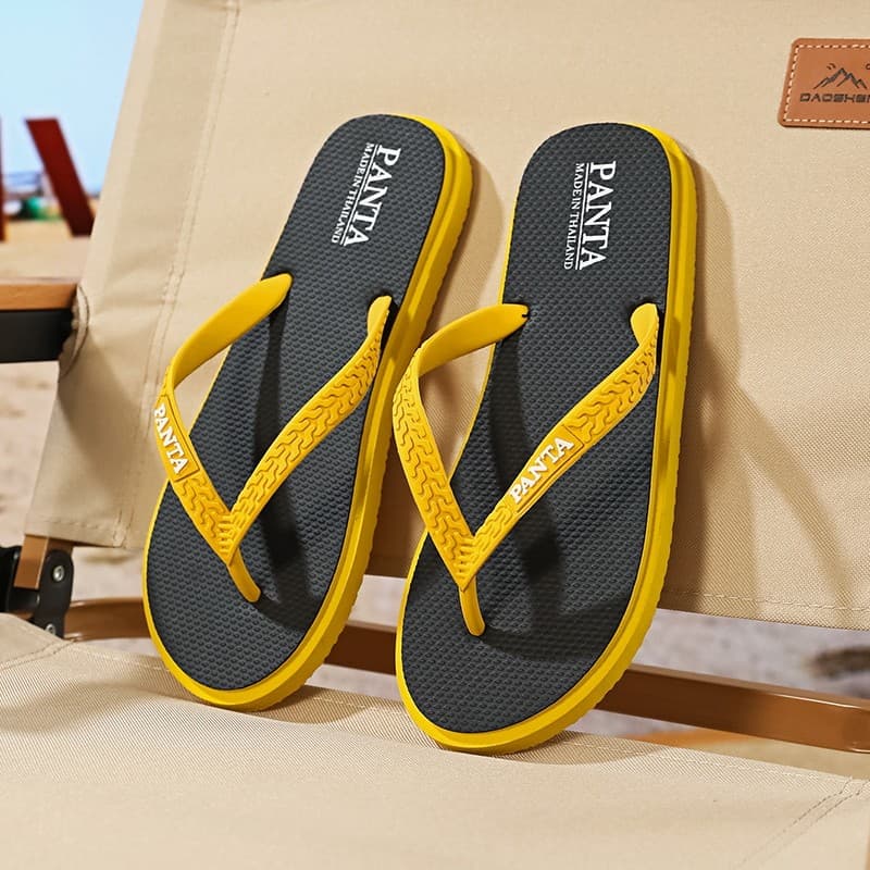 Chinelos amarelos masculinos chinelos de praia de verão antiderrapante resistente ao desgaste exterior masculino San