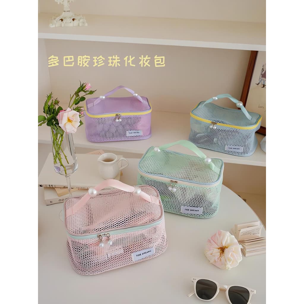 Saco de toalete de viagem dopamina grade bonito saco cosmético feminino portátil grande capacidade saco de armazenamento