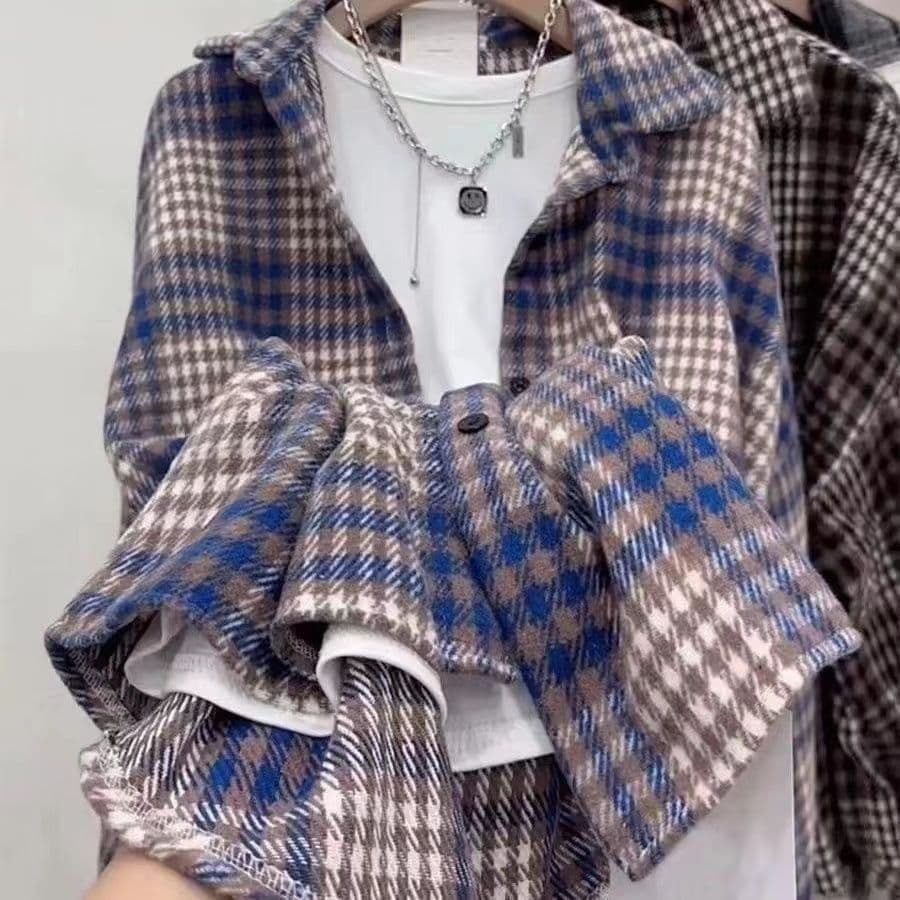 Camisa xadrez feminina de manga comprida influenciador novo estilo primavera outono Retro camisa solta protetor solar ja