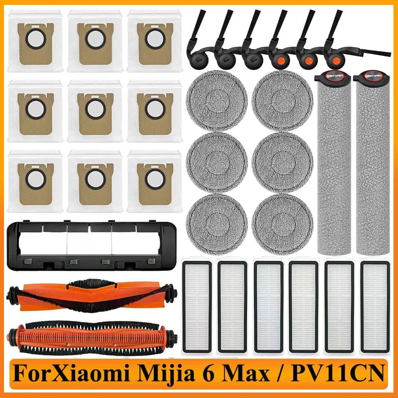 Para (Xiaomi Mijia Robô Vácuo 6 Max/PV11CN) Peças De Rolo Principal Escova Lateral Filtro Mop Pano Saco Pó Acessórios