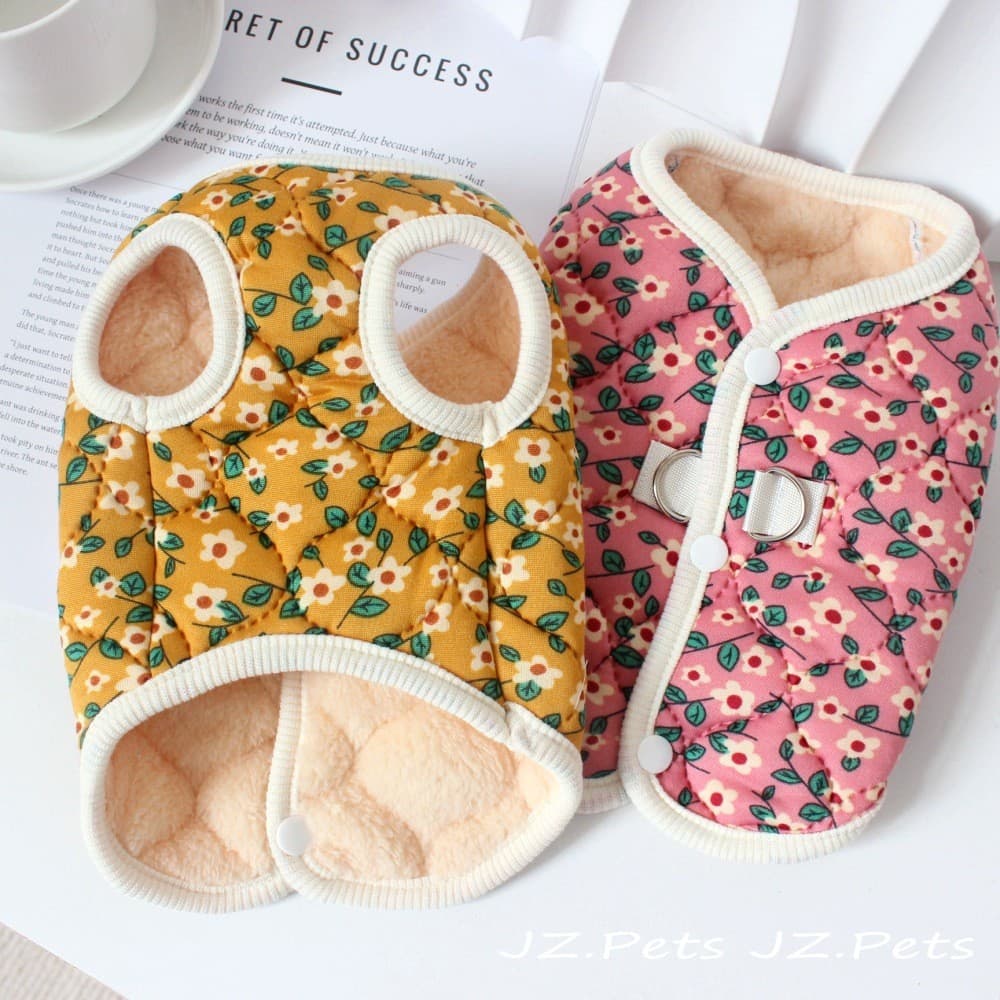 Estilo coreano cão gato roupas outono inverno Pet colete quente pequeno cão grosso veludo inverno Floral roupas de duas