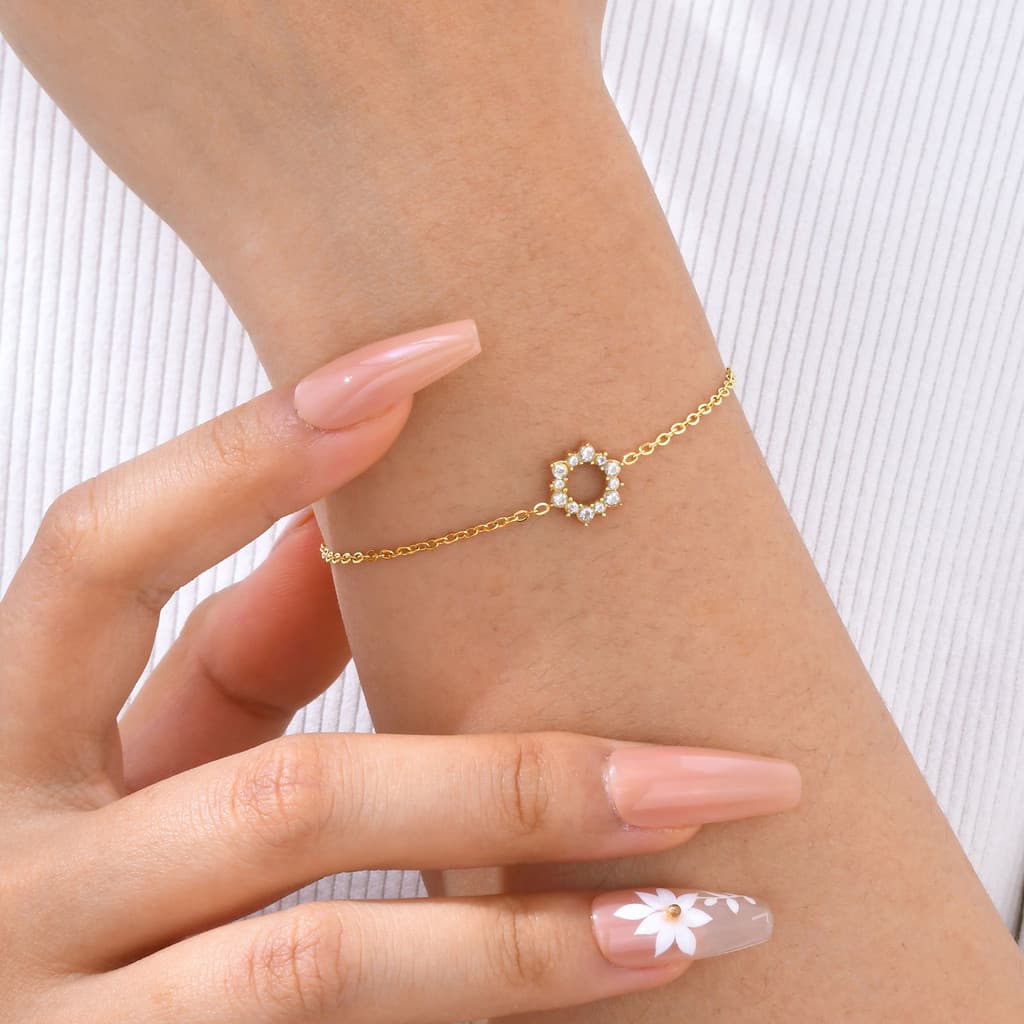 Pulseira de Girassol com Zircônia Vnox para Mulheres, Pulseiras Ajustáveis de Aço Inoxidável, Presentes de Joalheria