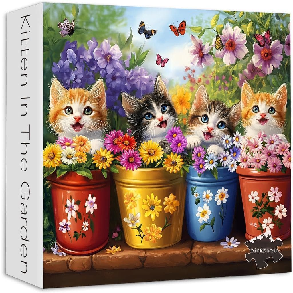 Quebra-cabeça de gato adulto 1.000 peças, quebra-cabeça de Animal colorido, borboleta de gatinho, quebra-cabeça de plant