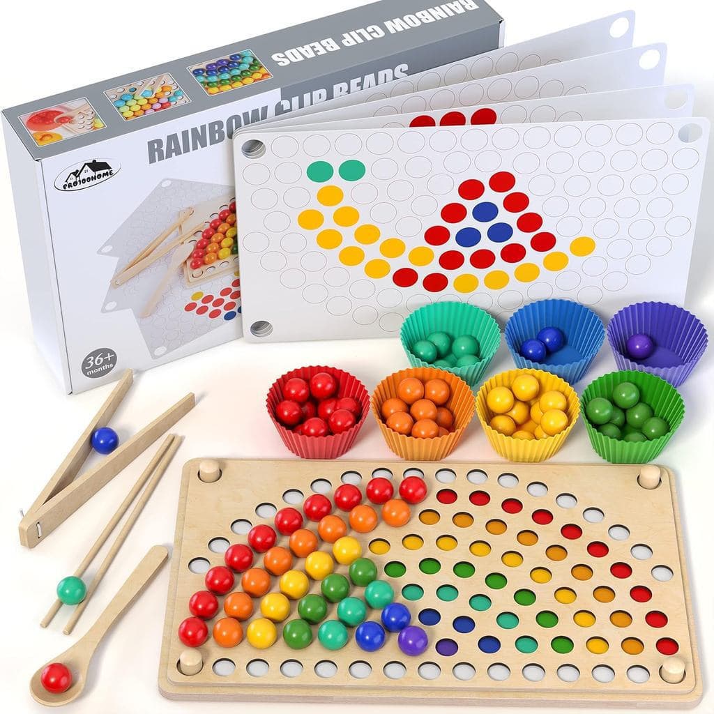 Brinquedos Educativos de Madeira Montessori - Jogos de Aprendizagem Pré-Escolar para Crianças Pequenas, com Blocos e Con