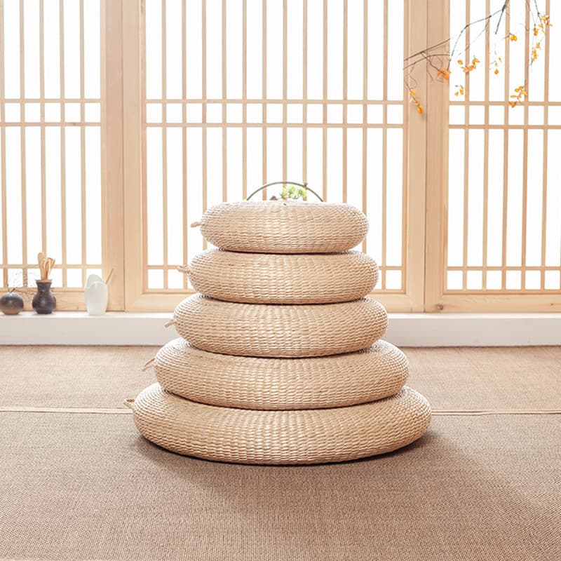 Tapete redondo feito de casca de milho, almofada futon, tapete de meditação e yoga estilo tatami, almofada futon CLXT