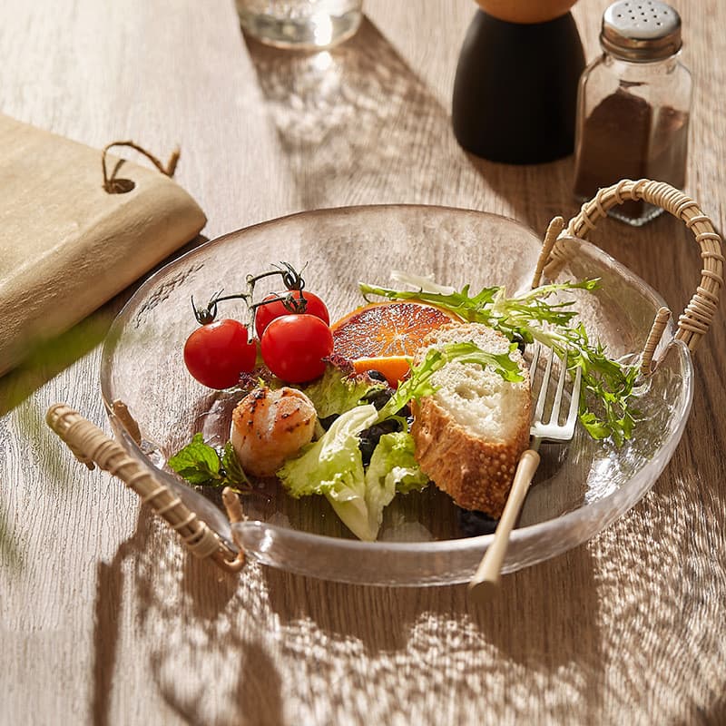 Placa de vidro de Rattan artesanal, prato de frutas para sala de estar, lanches retrô japoneses, prato de salada, estilo