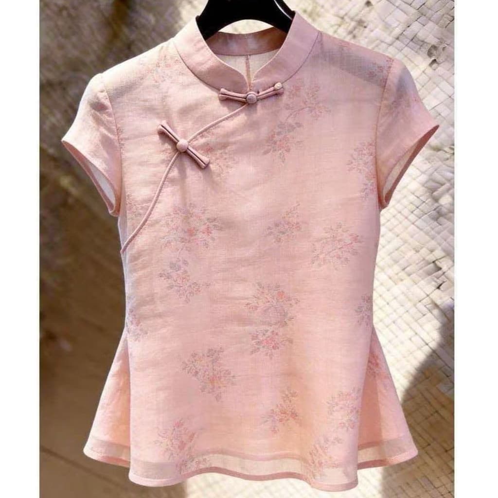 Estilo chinês bordado Diagonal Cardigan fivela literária Retro verão pequena manga voadora versão solta pequena camisa g