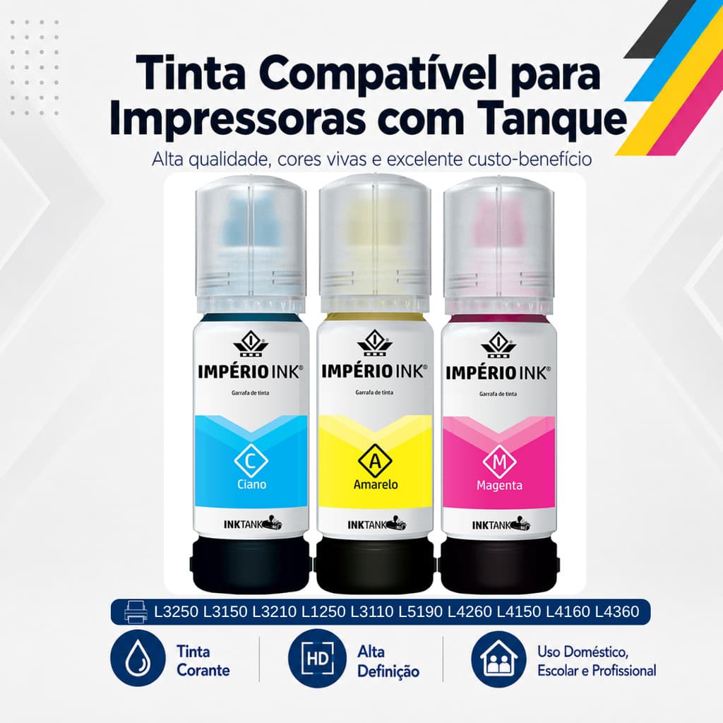 Kit 3 Tintas Para L3250 L3150 L3210 L1250 L3110 L5190 L4260 L4150 L4160 L4360 Compatível Epson