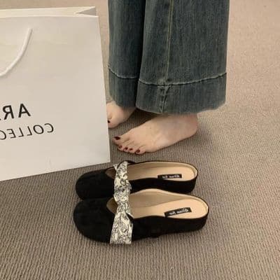 3 cores tamanho grande 35-43 sapatos femininos Retro francês plana suave meia chinelos feminino exterior Wear Baotou pre
