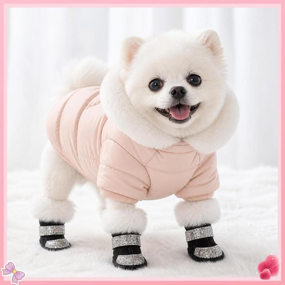 4 Peças De Sapatos Para Cães De Inverno , De Pelúcia Quentes Animais De Estimação , Botas De Neve Antiderrapantes