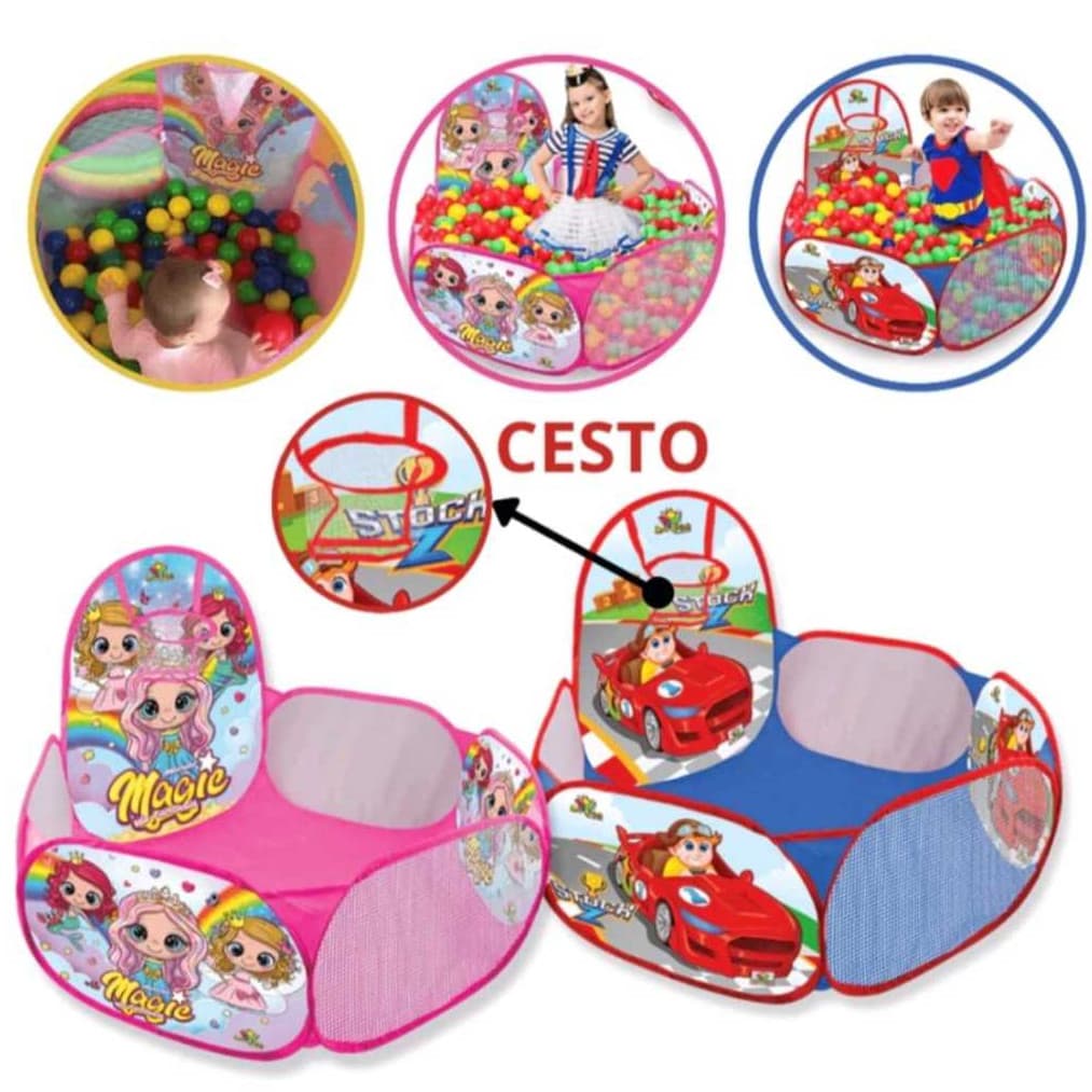 Piscina De Bolinha Com Cesto Telada Retrátil 90 Cm Diâmetro Menina Menina