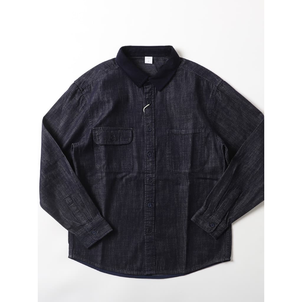 Americano cáqui Retro cor primária índigo Denim camisa de manga comprida estilo japonês primavera camisa Casual pequena