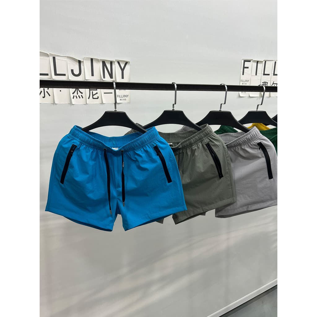 Shorts esportivos de secagem rápida masculino verão estiramento casal calças de três pontos multicolorido zíper bolso Su