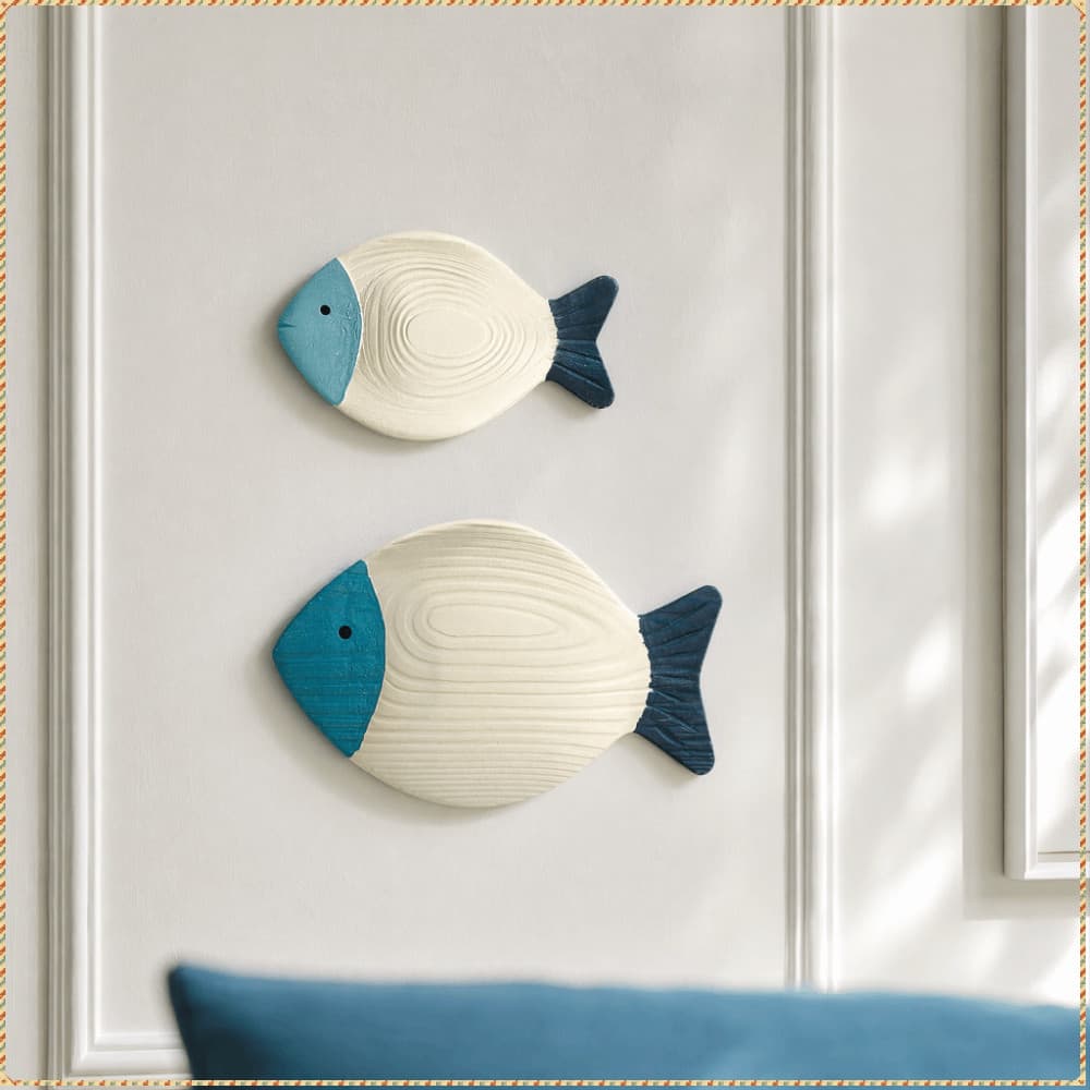 2 Peças De Ornamento De Suspensão De Peixe , Tema Oceano , Design , Decoração De Arte De Parede Estilo Vintage