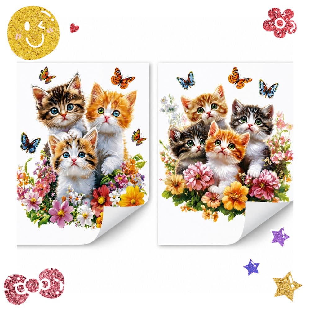 Decalques De Parede Para Gatos , Adesivos Impermeáveis Banheiro De Com Padrão Floral , De Gato Fofo