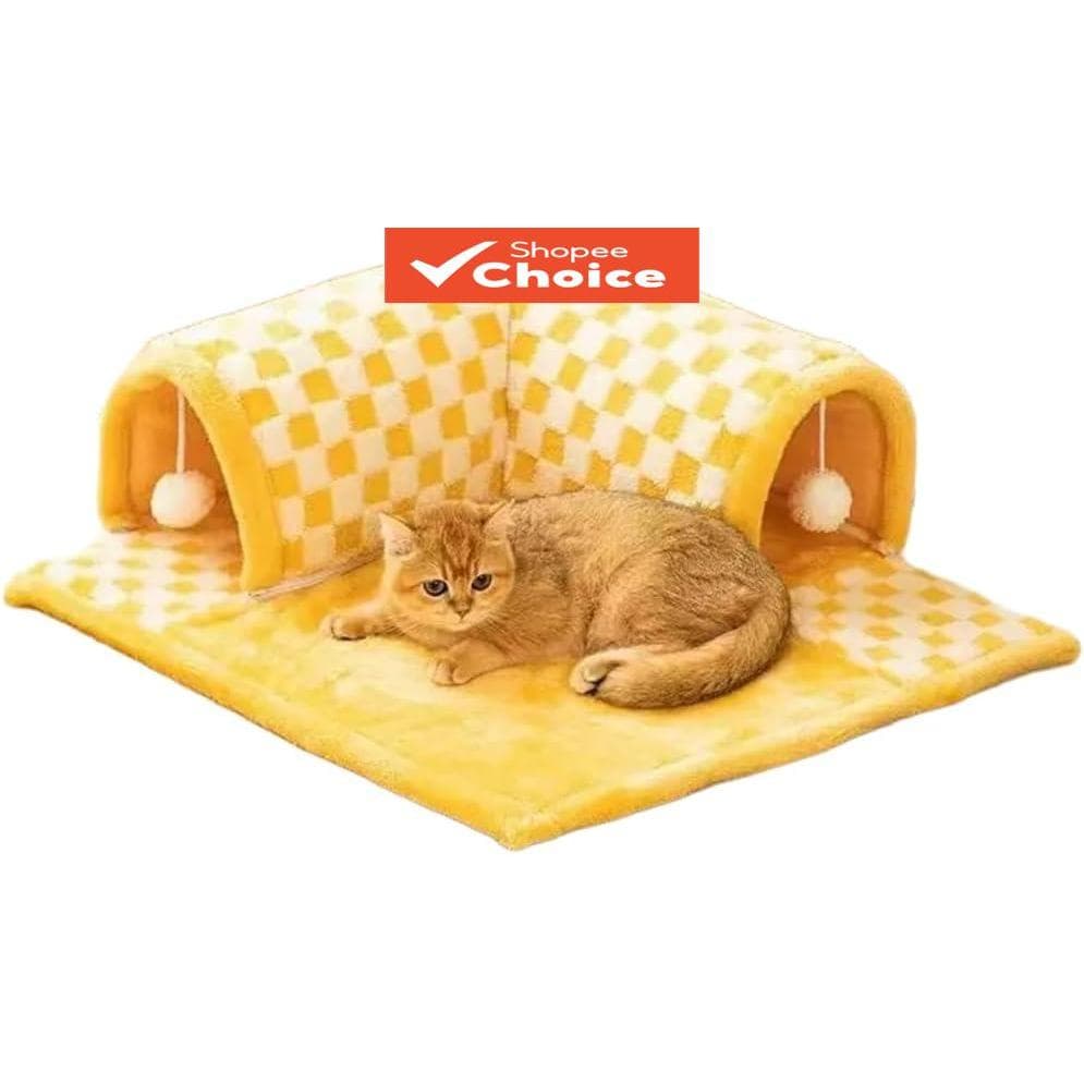 Cama Combo Túnel para Gato em Grade Amarela, Lavável e Antiderrapante