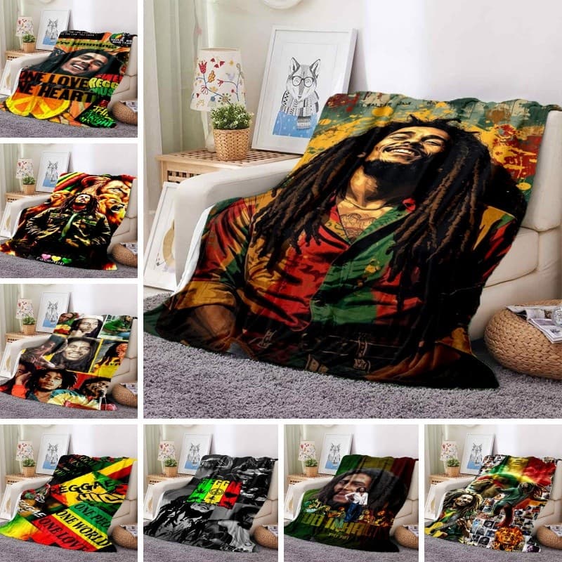 Cobertor Personalizado Bob Marley Soft Flanela Quente Dobrável Presente Para Sofá De Escritório