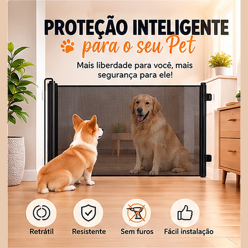 Tela de Proteção Retrátil Anti-pulo para Cachorro Gato Ajustável 180cm - Portao Para Pet