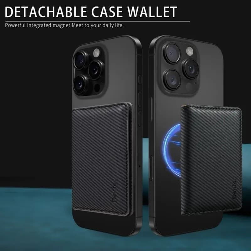 Carteira de Fibra de Carbono com RFID, Fecho Magnético, Forro com Bolso Interno e Porta-Cartões de Crédito para iPhone 1