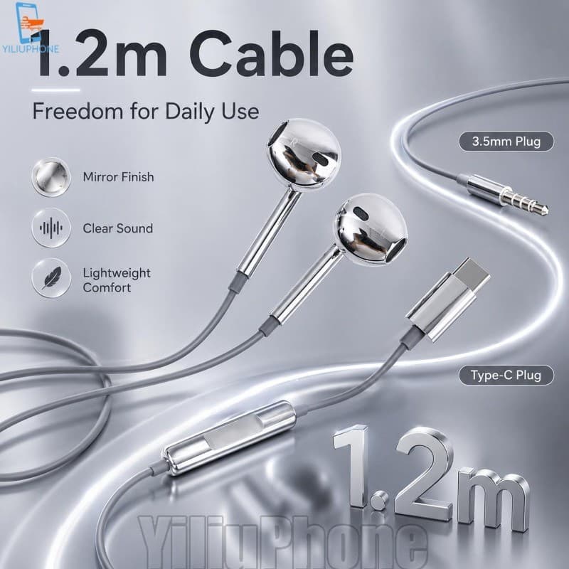 [Bless] Fones De Ouvido Semi-Intra-Auriculares Com Fio-Tampões 1.2 M USB Tipo C/3.5 Mm-Fone Estéreo-Microfone E Controle
