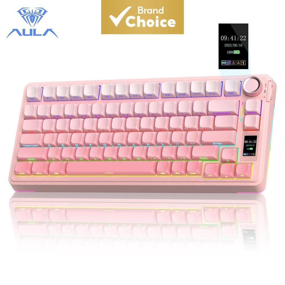 Teclado Mecânico Sem Fio AULA S75 PRO com Tela e Botão, Teclado de Jogos com Troca Quente, 75%, Switches