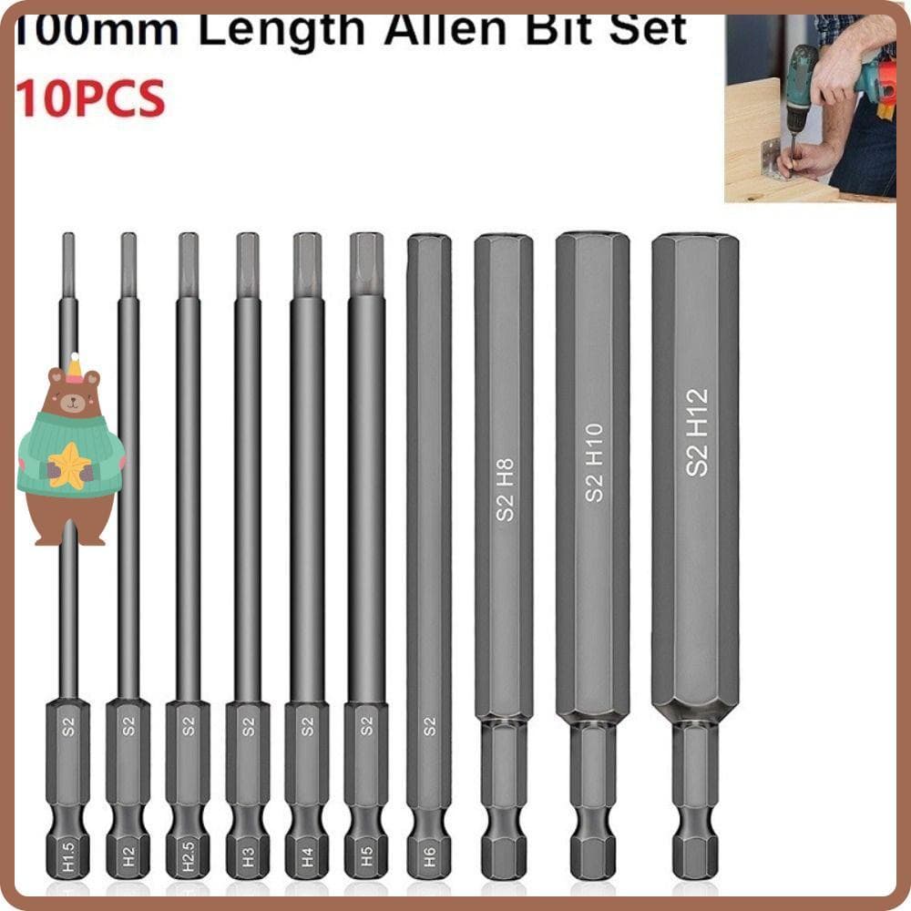 Chave Allen De Cabeça Sextavada , Bits De Fenda De 100 Mm De Comprimento E 1/4 De Polegada De Aço S2 De 1.5-12
