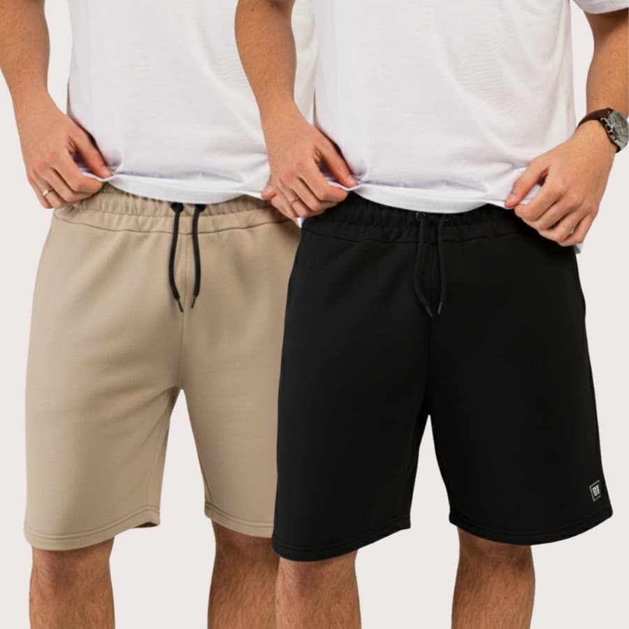 Kit 2 Bermudas Basica Masculina Moletinho com Cordão e Cós Elástico Casual Dia a Dia
