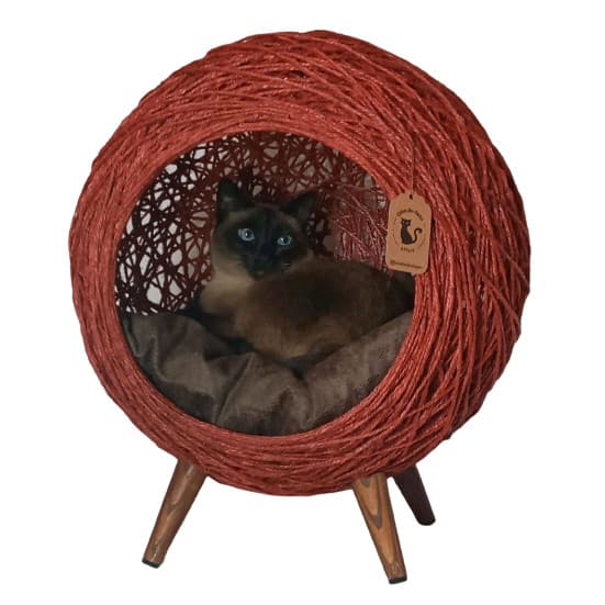 Arranhador gatos toca Vermelha almofada preta sisal 4 pés madeira 50x43 suporta 10kg