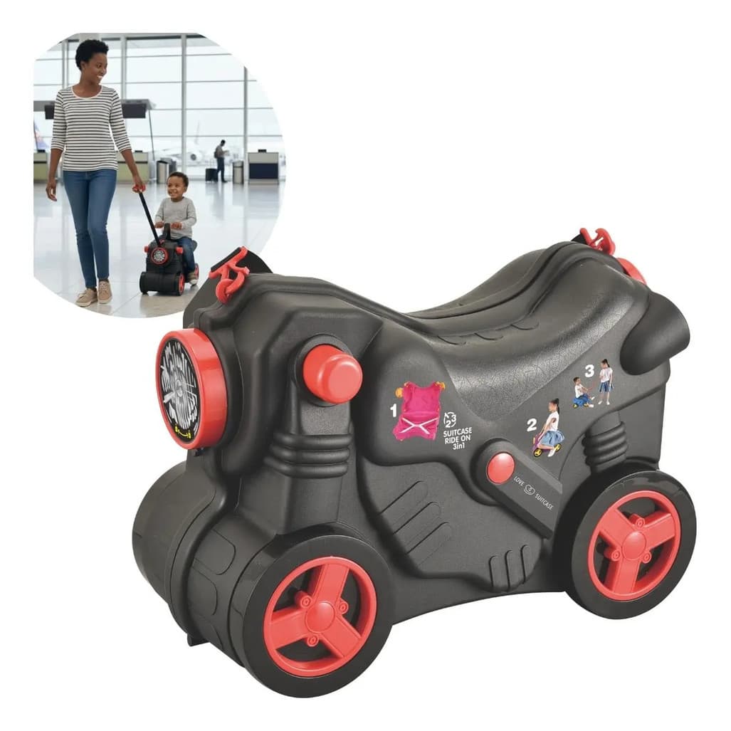 Mala De Viagem Infantil Rodinhas 2em1 Moto Preto Importway