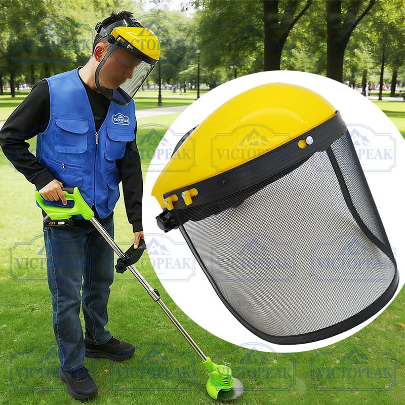 Chapéu De Segurança Para Corte De Jardim , Viseira Facial De Malha , Capacete Protetor Aparador De Grama E Motosserra