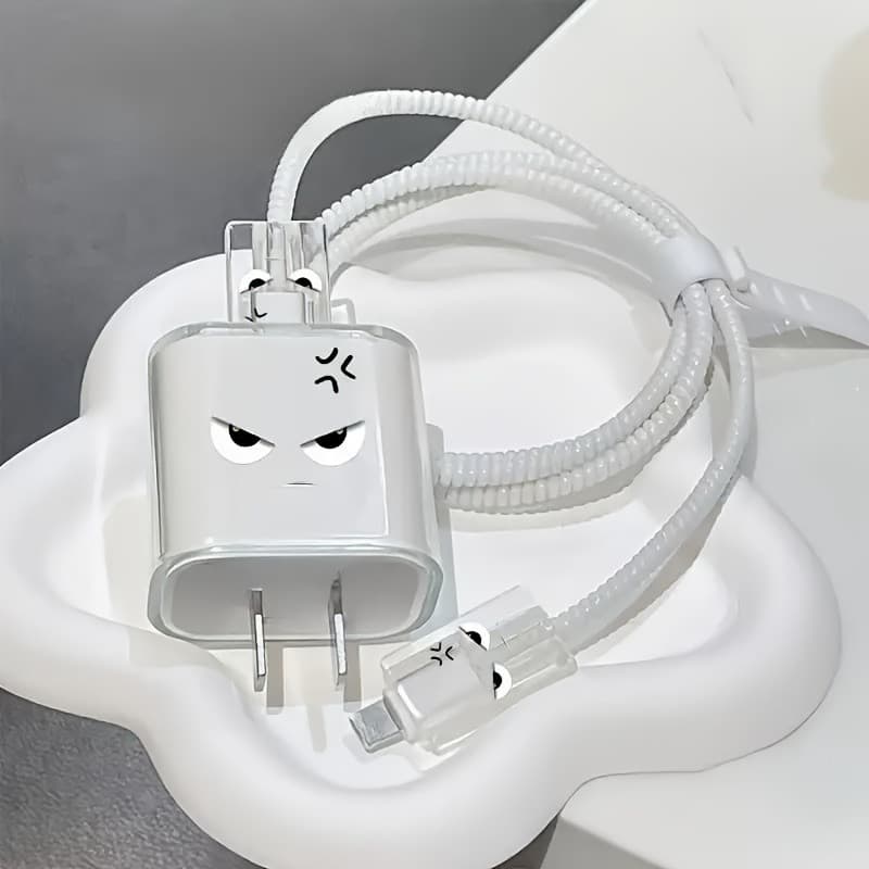 Cabo De Dados Proteger Capa Moda Olhos Expressões Irritadas Compatível Para Apple 18W/20W Carregador Protetora