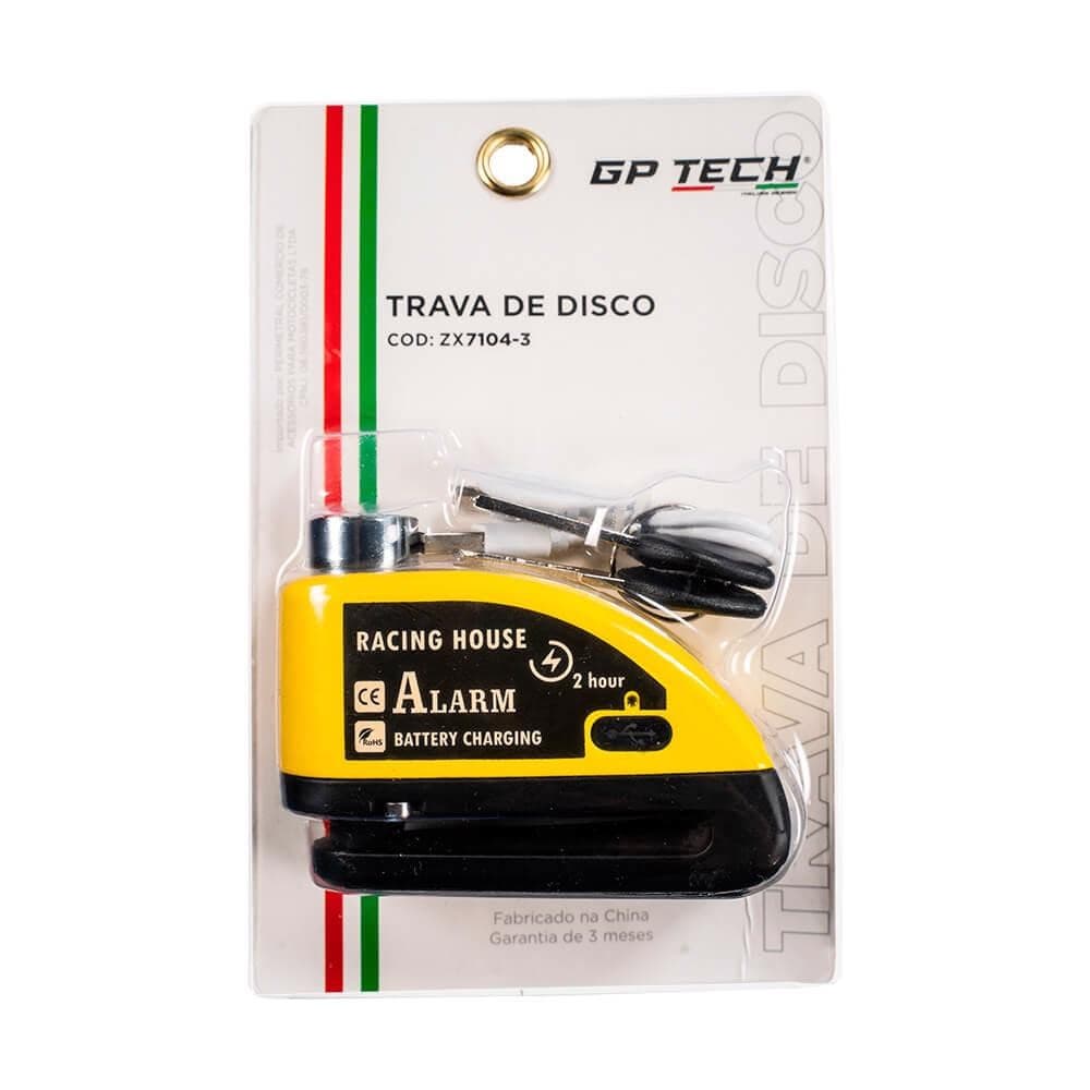 TRAVA DISCO COM ALARME GP TECH ZX7104-3 USB MEDIA  | AMARELA