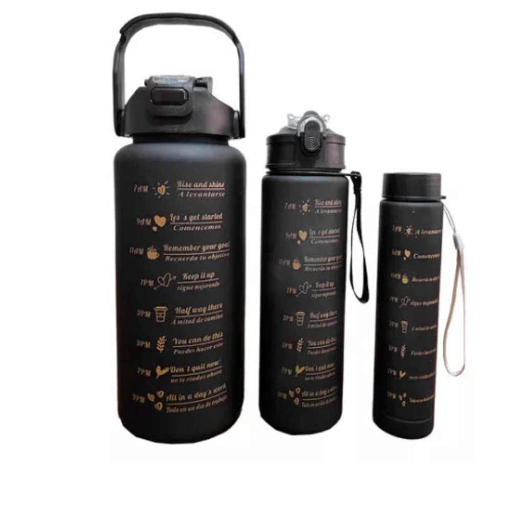Kit com 3 Garrafas Garrafa De Água Squeeze Academia Com 2L e 900ml e 300ml Adesivos COR ALEÁTORIO