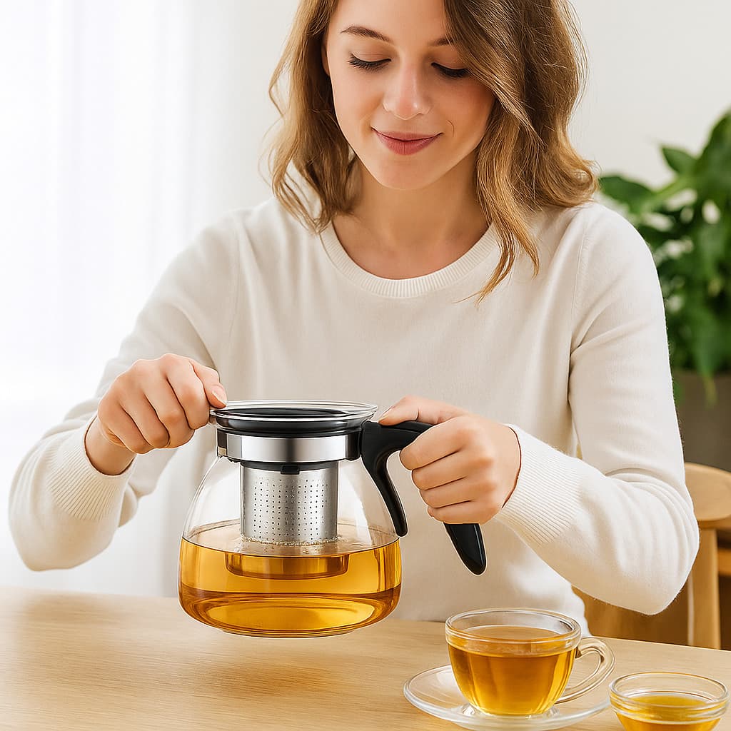Chaleira de Vidro Infusor 950 ou 350ml Bule Infusor Inox Chá Café Ervas Transparente Bule Sortido