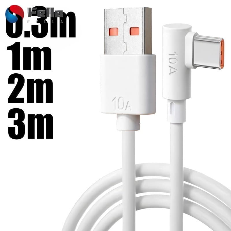 Cabo Tipo C De Carregamento Super Rápido De 66 W Com Design De Ângulo Reto | Conector Em Forma De L Para Huawei Xiaomi H