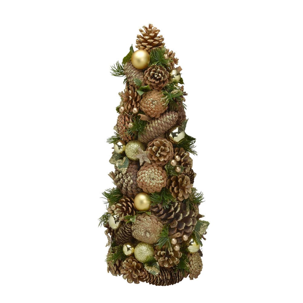 Mini Árvore Natal Pinha 52cm Dourada Enfeite Decorativa Natalina Casa Sala Quarto Rack Estante Mesa Papai Noel Moderna