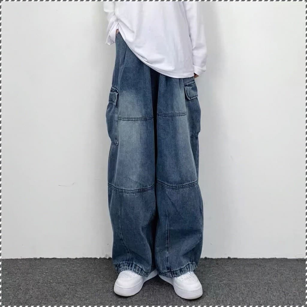 Macacão Retrô De Perna Larga Com Bolso Grande Masculino Primavera E Verão jeans Retos Soltos