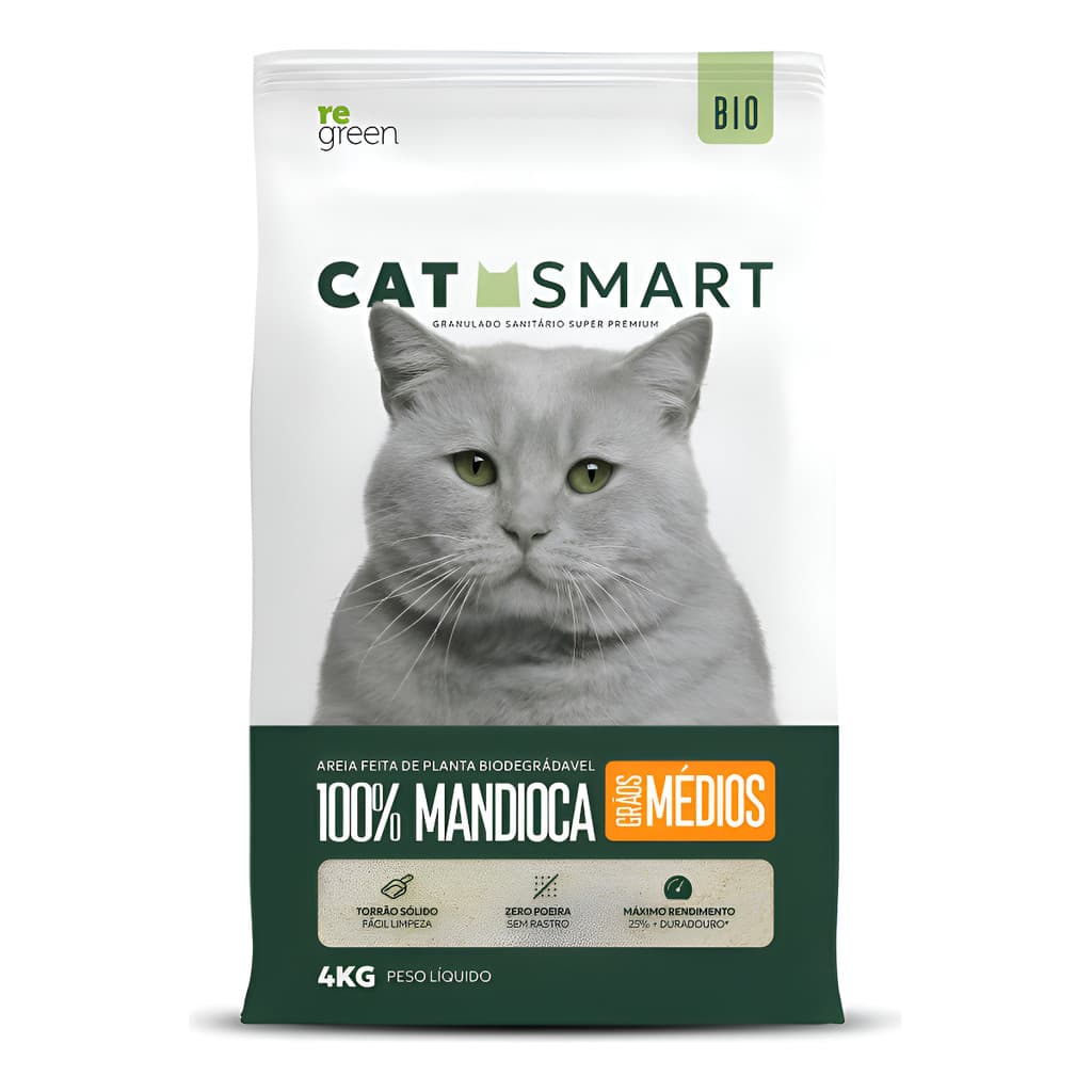 Areia Granulado Higienico Mandioca Para Gatos Cat Smart Bio Grãos Medios 4kg