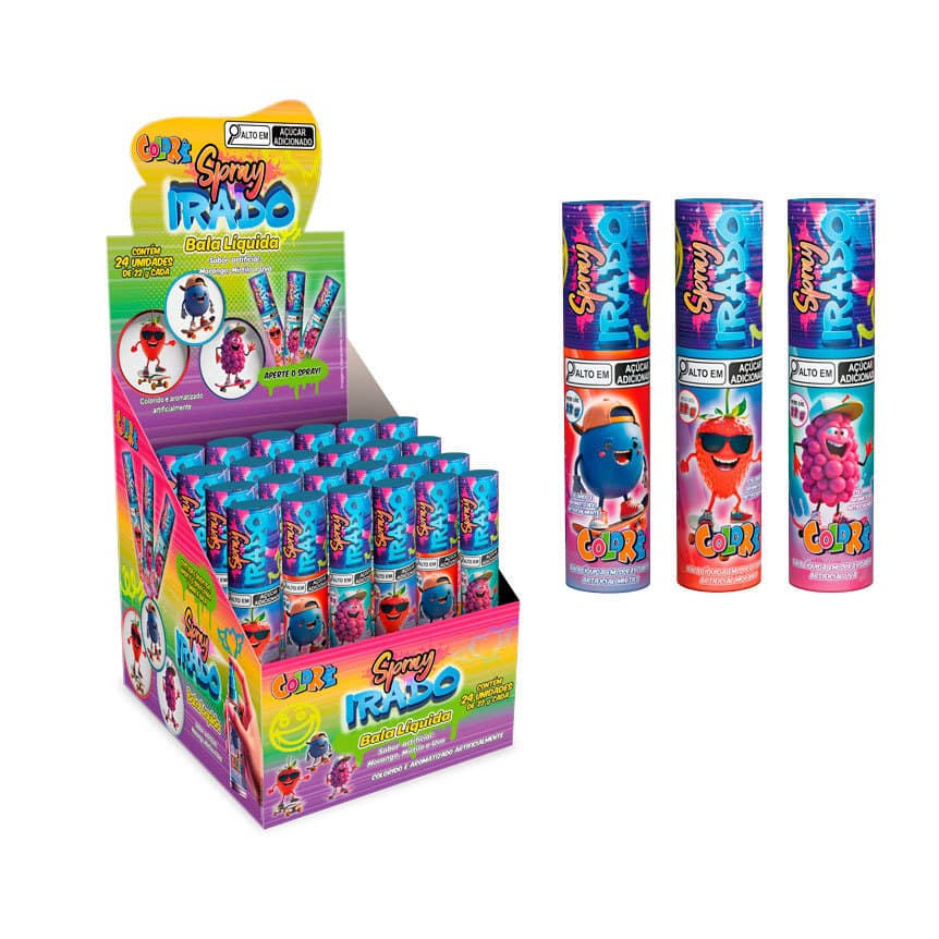 Doce Bala Liquida Spray Irado Display Com 24 Colore Festas