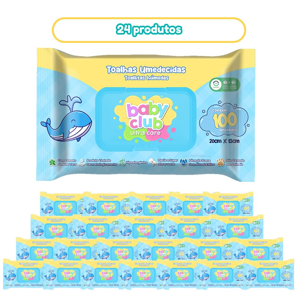 Kit 24 Toalhas Umedecidas Baby Club Tradicional 100 Folhas Cada