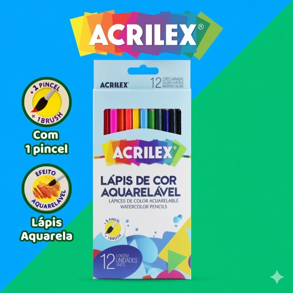 LAPIS DE COR AQUARELAVEL 12 CORES ACRILEX