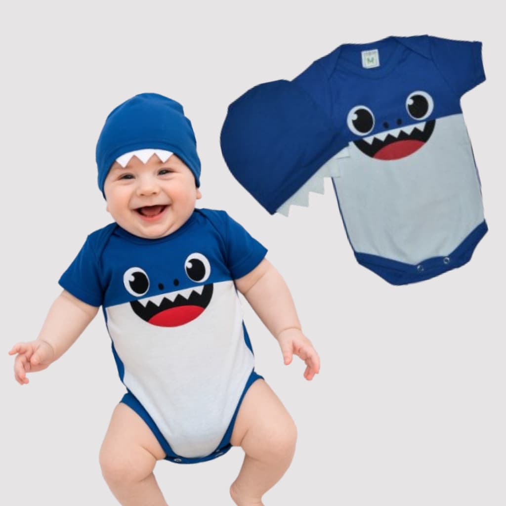 Body Bebe Mesversario Fantasia Tematico Baby Shark + Touca