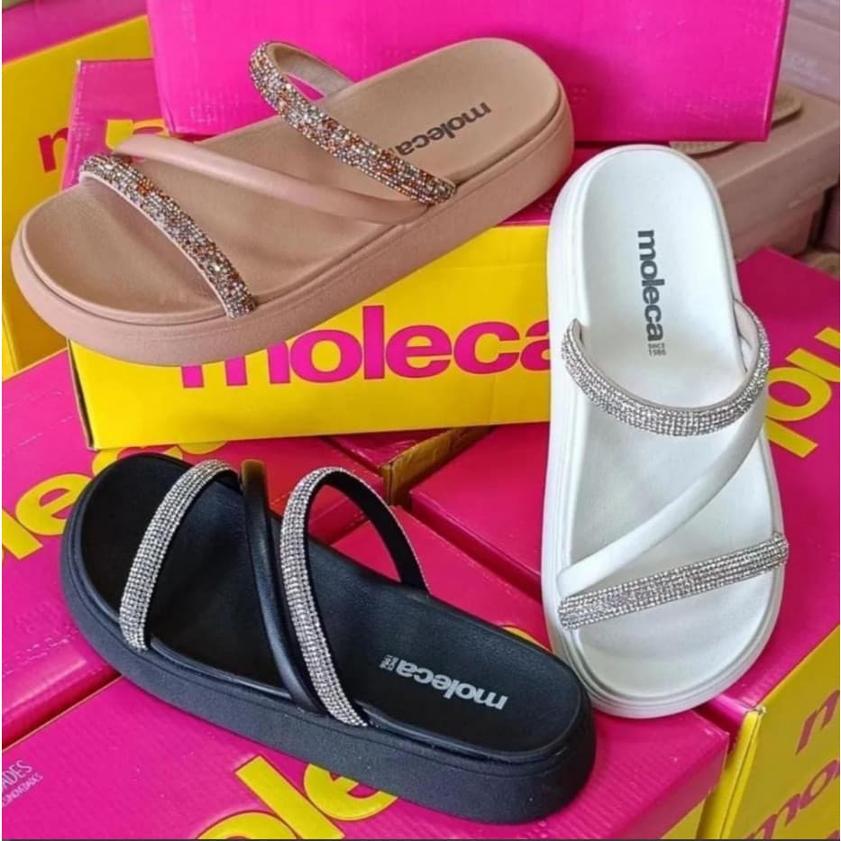 Sandália Feminina Papete Strass Pedrinha Moleca Original Queima de Estoque DESCONTO 30%OFF