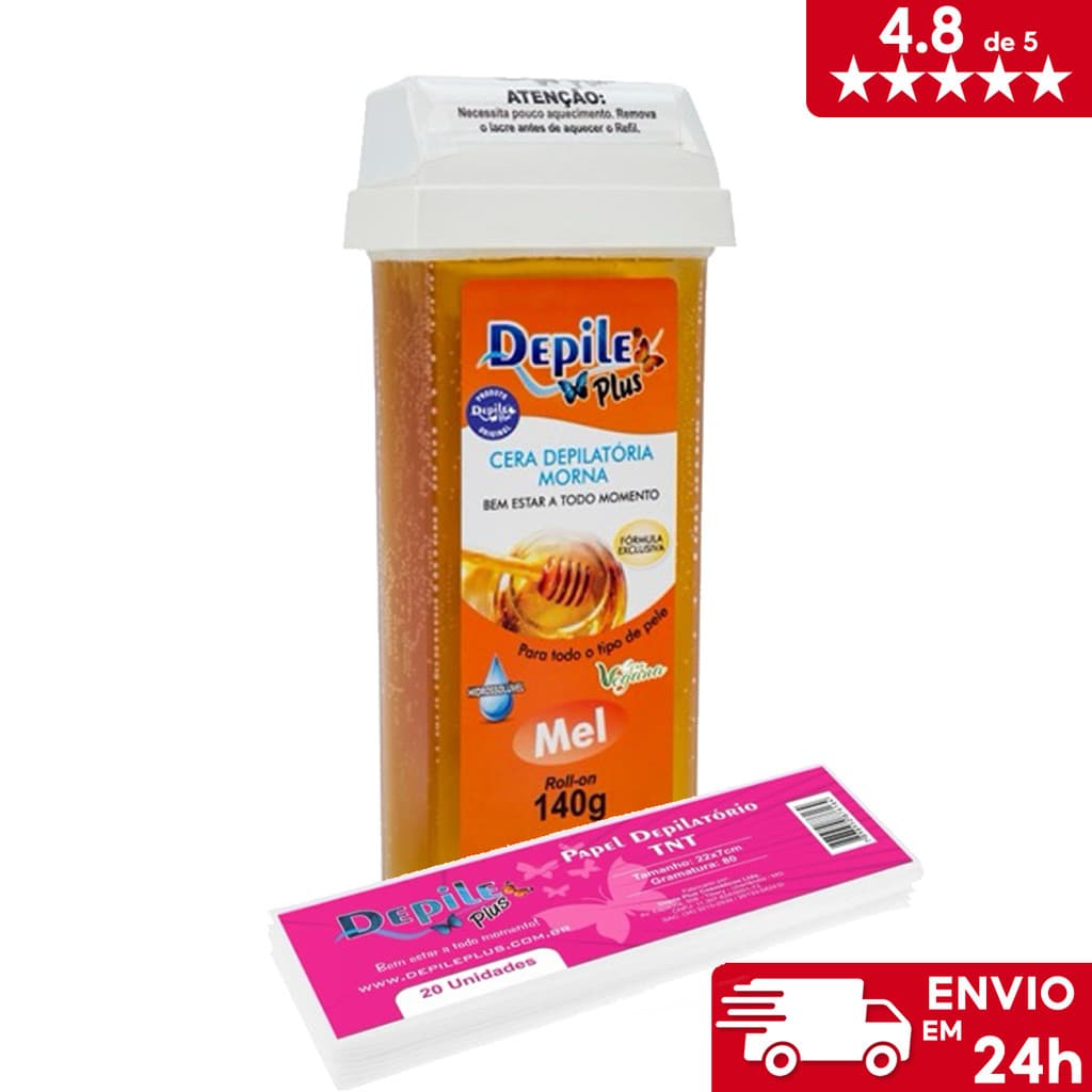 Kit 1 Roll-on Hidrossolúveis + Papel Depilatório TNT 20 unidades para Depilação Depile Plus